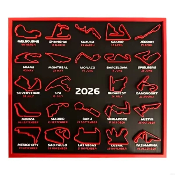 Red and black 2026 racing-circuit calendar